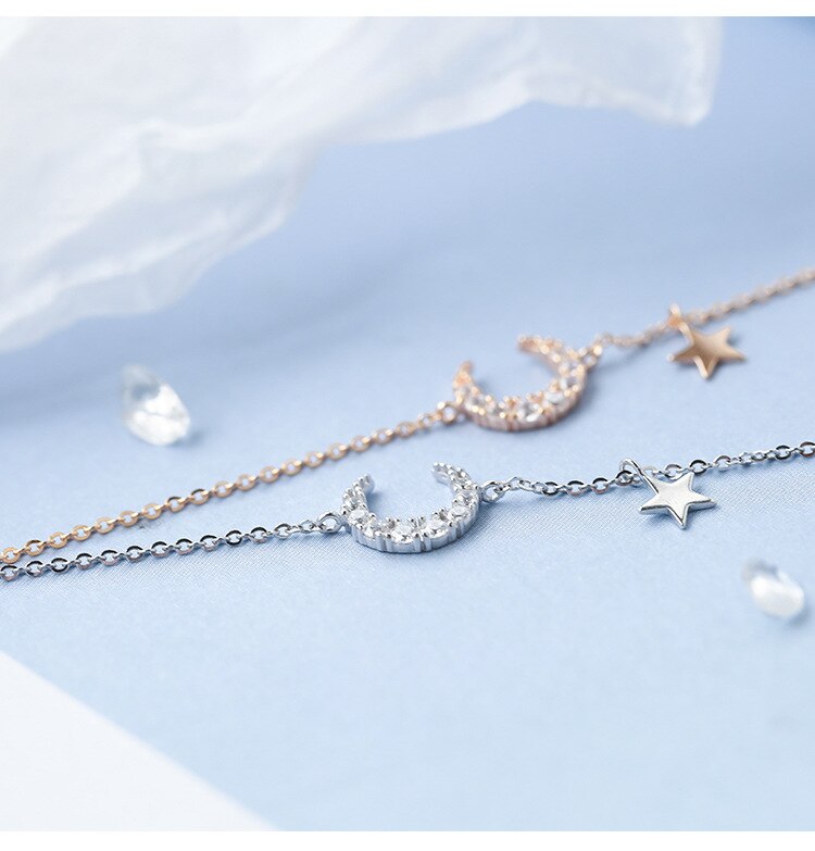 Women's Crystal Moon and Star Charm Bracelet