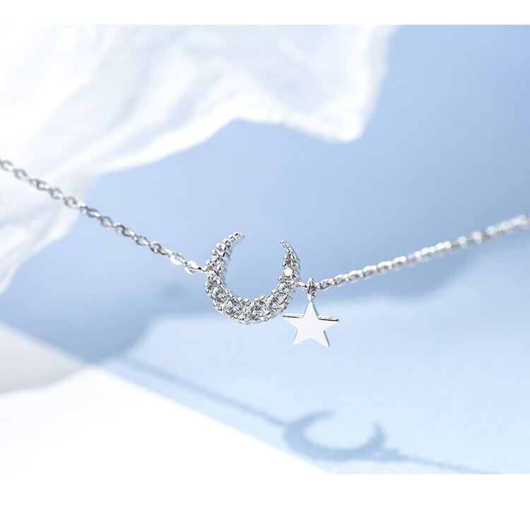 Women's Crystal Moon and Star Charm Bracelet